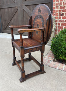 Antique English Monk's Chair Bench Oak Converts to Folding Table ROUND 19th C