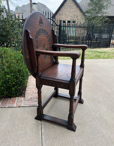 Antique English Monk's Chair Bench Oak Converts to Folding Table ROUND 19th C