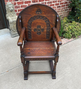 Antique English Monk's Chair Bench Oak Converts to Folding Table ROUND 19th C