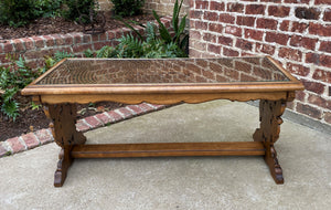 Antique French Coffee Table Renaissance Revival Cane Top Glass Walnut