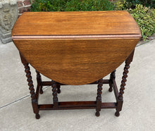 Load image into Gallery viewer, Antique English Table Drop Leaf Gateleg Barley Twist Oak MEDIUM End Table Oval#3