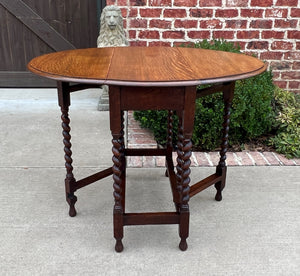 Antique English Table Drop Leaf Gateleg Barley Twist Oak MEDIUM End Table Oval#3