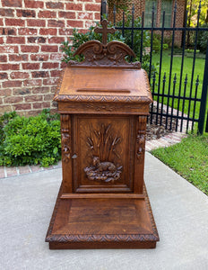 Antique French Prayer Bench Kneeler Prie Dieu Oak Book Stand Christian Lamb 19C