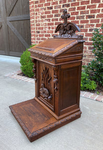 Antique French Prayer Bench Kneeler Prie Dieu Oak Book Stand Christian Lamb 19C