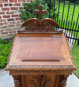 Antique French Prayer Bench Kneeler Prie Dieu Oak Book Stand Christian Lamb 19C