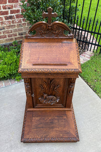 Antique French Prayer Bench Kneeler Prie Dieu Oak Book Stand Christian Lamb 19C