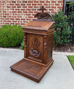 Antique French Prayer Bench Kneeler Prie Dieu Oak Book Stand Christian Lamb 19C