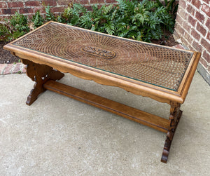 Antique French Coffee Table Renaissance Revival Cane Top Glass Walnut