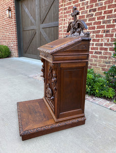 Antique French Prayer Bench Kneeler Prie Dieu Oak Book Stand Christian Lamb 19C