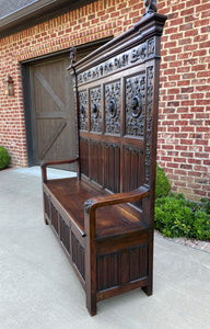 Antique French Bench Settee Banquette GOTHIC REVIVAL Walnut Entry Foyer TALL 19C