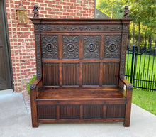 Load image into Gallery viewer, Antique French Bench Settee Banquette GOTHIC REVIVAL Walnut Entry Foyer TALL 19C