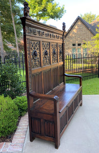 Antique French Bench Settee Banquette GOTHIC REVIVAL Walnut Entry Foyer TALL 19C