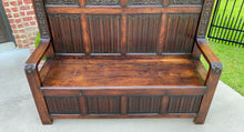 Load image into Gallery viewer, Antique French Bench Settee Banquette GOTHIC REVIVAL Walnut Entry Foyer TALL 19C