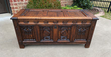 Load image into Gallery viewer, Antique French Trunk Blanket Box Coffee Table Oak Gothic Revival Strap Hinges