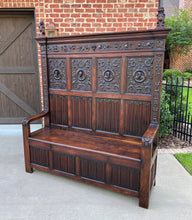 Load image into Gallery viewer, Antique French Bench Settee Banquette GOTHIC REVIVAL Walnut Entry Foyer TALL 19C