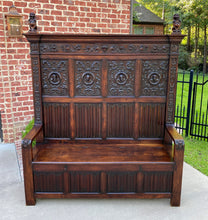 Load image into Gallery viewer, Antique French Bench Settee Banquette GOTHIC REVIVAL Walnut Entry Foyer TALL 19C