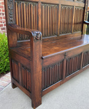 Load image into Gallery viewer, Antique French Bench Settee Banquette GOTHIC REVIVAL Walnut Entry Foyer TALL 19C