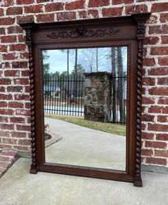 Antique French Mirror Pier Mantel Carved Oak Barley Twist LARGE