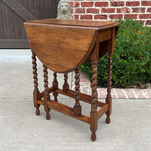 Antique English Table Drop Leaf Gateleg PETITE Barley Twist Honey Oak OVAL #1