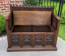 Load image into Gallery viewer, Antique French Bench Settee Banquette GOTHIC REVIVAL Entry Foyer Oak Petite 19C