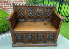 Load image into Gallery viewer, Antique French Bench Settee Banquette GOTHIC REVIVAL Entry Foyer Oak Petite 19C