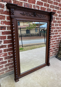 Antique French Mirror Pier Mantel Carved Oak Barley Twist LARGE