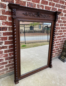 Antique French Mirror Pier Mantel Carved Oak Barley Twist LARGE