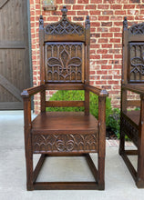 Load image into Gallery viewer, Antique French Arm Chairs SET OF 2 Gothic Revival Carved Oak Pegged 19th C