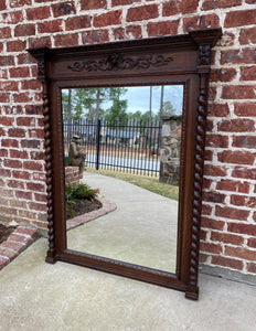 Antique French Mirror Pier Mantel Carved Oak Barley Twist LARGE