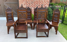 Load image into Gallery viewer, Antique French Arm Chairs SET OF 2 Gothic Revival Carved Oak Pegged 19th C