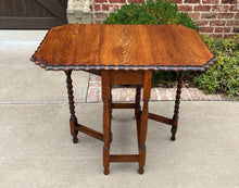 Load image into Gallery viewer, Antique English Table Drop Leaf Gateleg Pie Crust Edge Oak Barley Twist Table
