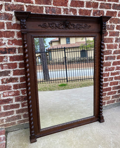 Antique French Mirror Pier Mantel Carved Oak Barley Twist LARGE