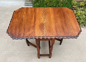 Antique English Table Drop Leaf Gateleg Pie Crust Edge Oak Barley Twist Table