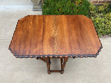 Load image into Gallery viewer, Antique English Table Drop Leaf Gateleg Pie Crust Edge Oak Barley Twist Table