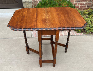 Antique English Table Drop Leaf Gateleg Pie Crust Edge Oak Barley Twist Table