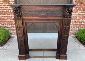 Antique French Fireplace Mantel Surround GOTHIC REVIVAL Oak LARGE 19th C