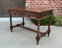 Load image into Gallery viewer, Antique French Desk Table Renaissance Revival Barley Twist Carved Oak 2 Drawers