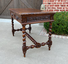 Load image into Gallery viewer, Antique French Desk Table Renaissance Revival Barley Twist Carved Oak 2 Drawers