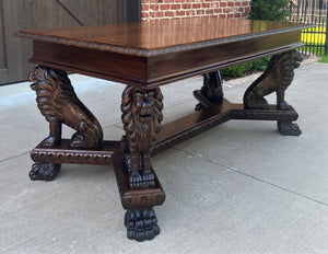 Antique French Table Desk LIONS Renaissance Revival Walnut Library Conference