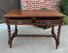 Load image into Gallery viewer, Antique French Desk Table Renaissance Revival Barley Twist Carved Oak 2 Drawers