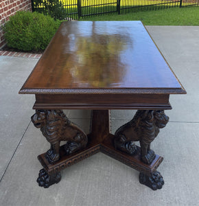 Antique French Table Desk LIONS Renaissance Revival Walnut Library Conference