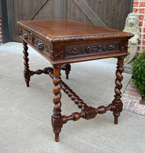 Load image into Gallery viewer, Antique French Desk Table Renaissance Revival Barley Twist Carved Oak 2 Drawers