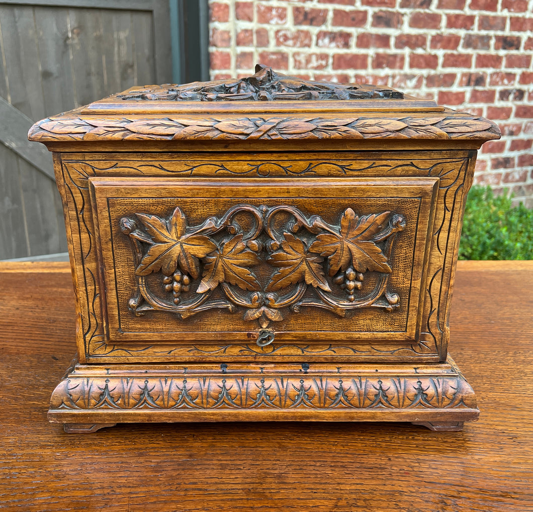 Antique French Jewelry Accessory Box Black Forest Walnut 8 Interior Drawers 19C