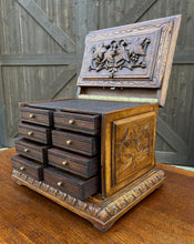 Load image into Gallery viewer, Antique French Jewelry Accessory Box Black Forest Walnut 8 Interior Drawers 19C