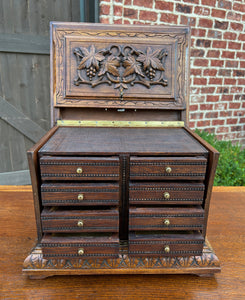 Antique French Jewelry Accessory Box Black Forest Walnut 8 Interior Drawers 19C