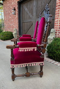 Antique French PAIR Arm Chairs Fireside Throne Chairs LARGE Red Upholstery 19thC