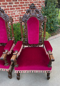 Antique French PAIR Arm Chairs Fireside Throne Chairs LARGE Red Upholstery 19thC