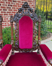 Load image into Gallery viewer, Antique French PAIR Arm Chairs Fireside Throne Chairs LARGE Red Upholstery 19thC