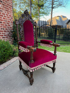 Antique French PAIR Arm Chairs Fireside Throne Chairs LARGE Red Upholstery 19thC