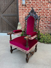 Load image into Gallery viewer, Antique French PAIR Arm Chairs Fireside Throne Chairs LARGE Red Upholstery 19thC